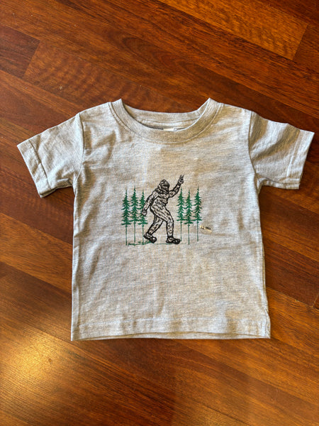 Bigfoot giving a Peace Sign- infant tee+onesie