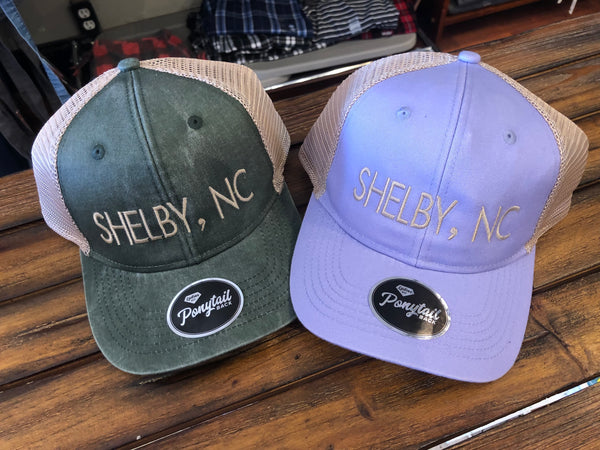 Shelby NC Hat- with Ponytail back